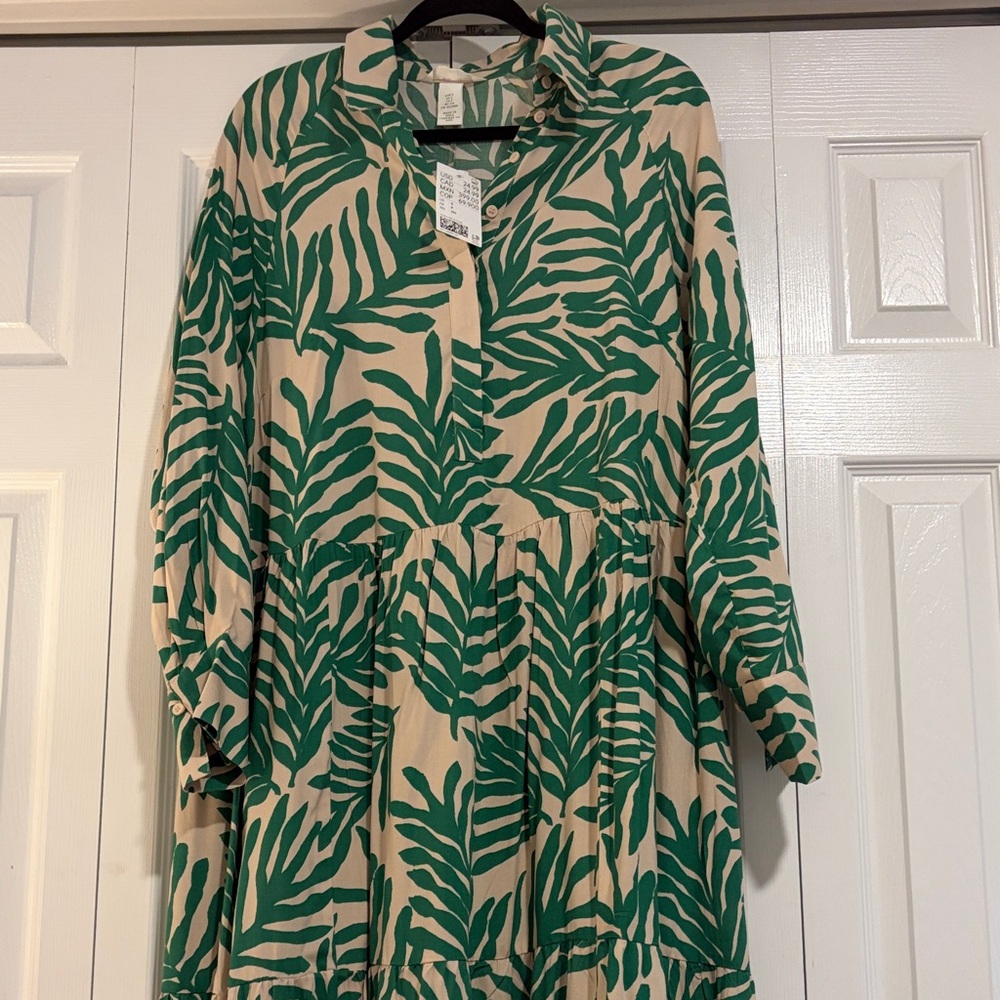 Green Leaf Print Babydoll Dress